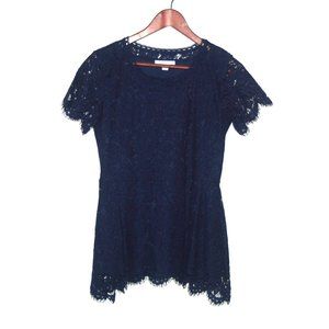 ISAAC MISRAHI LIVE Lacy Blue Lined Blouse Dressy Shirt